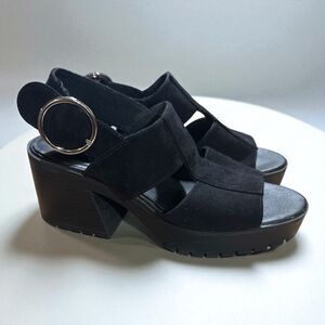H&M Divided Sandals Size 41 US 10 Black Suede Chunky Platform Y2K